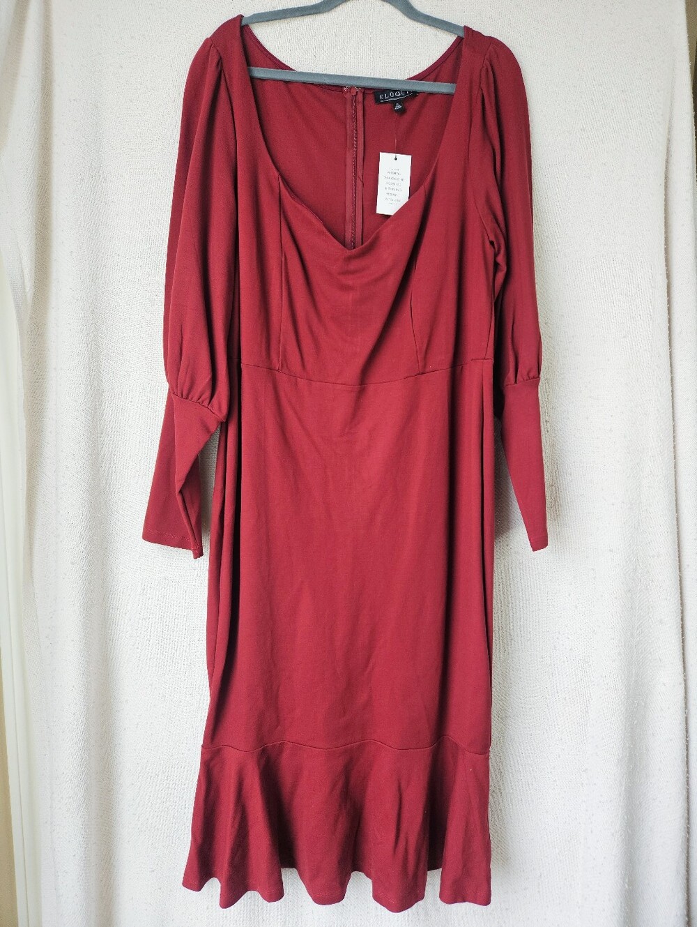 Eloquii Plus Wine Maroon Red Fluted Midi Long Sleeve Sweetheart Bodycon Dress 20